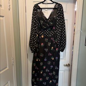 ASOS Curve Black Floral and Polka Dot Long Sleeve Dress